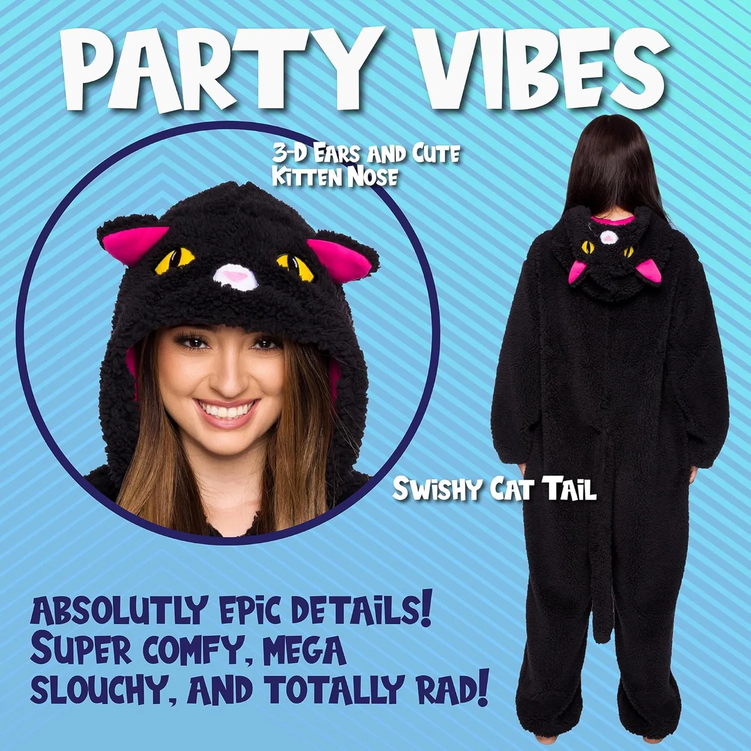 Funziez! Slim Fit Sherpa Adult Onesie - Animal Halloween Costume - Plush One Piece Cosplay Suit for Women and Men
