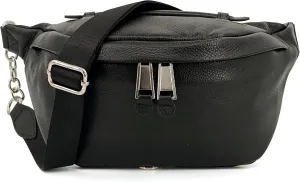 Genuine Leather Crossbody Fanny Packs for Women Men,Medium Unisex Commuter Belt Bag Waist Bag,Casual Sling Purse Shoulder Bag,Trendy Bum Bag With Adjustable Wide Strap for Work Travel (Black)