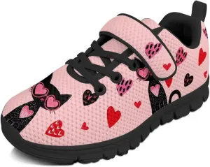 Girls Running Shoes with Hook and Loop Cute Print Kids Tennis Shoes for Outdoor Activities
