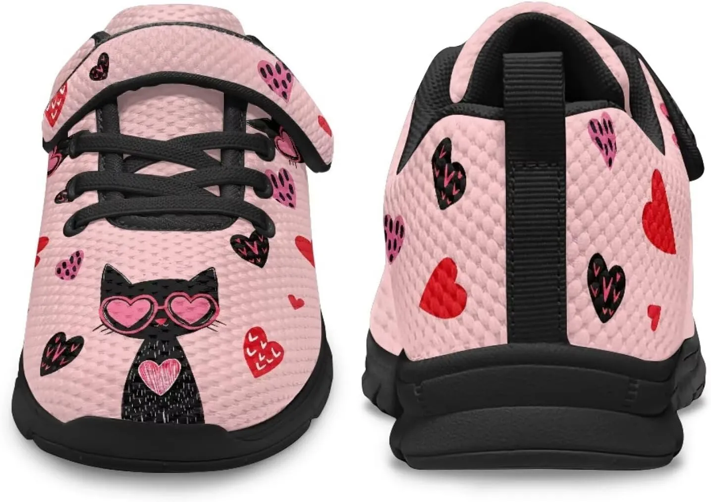 Girls Running Shoes with Hook and Loop Cute Print Kids Tennis Shoes for Outdoor Activities