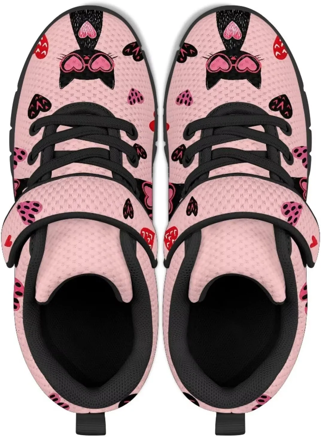 Girls Running Shoes with Hook and Loop Cute Print Kids Tennis Shoes for Outdoor Activities