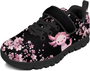 Girls Running Shoes with Hook and Loop Cute Print Kids Tennis Shoes for Outdoor Activities