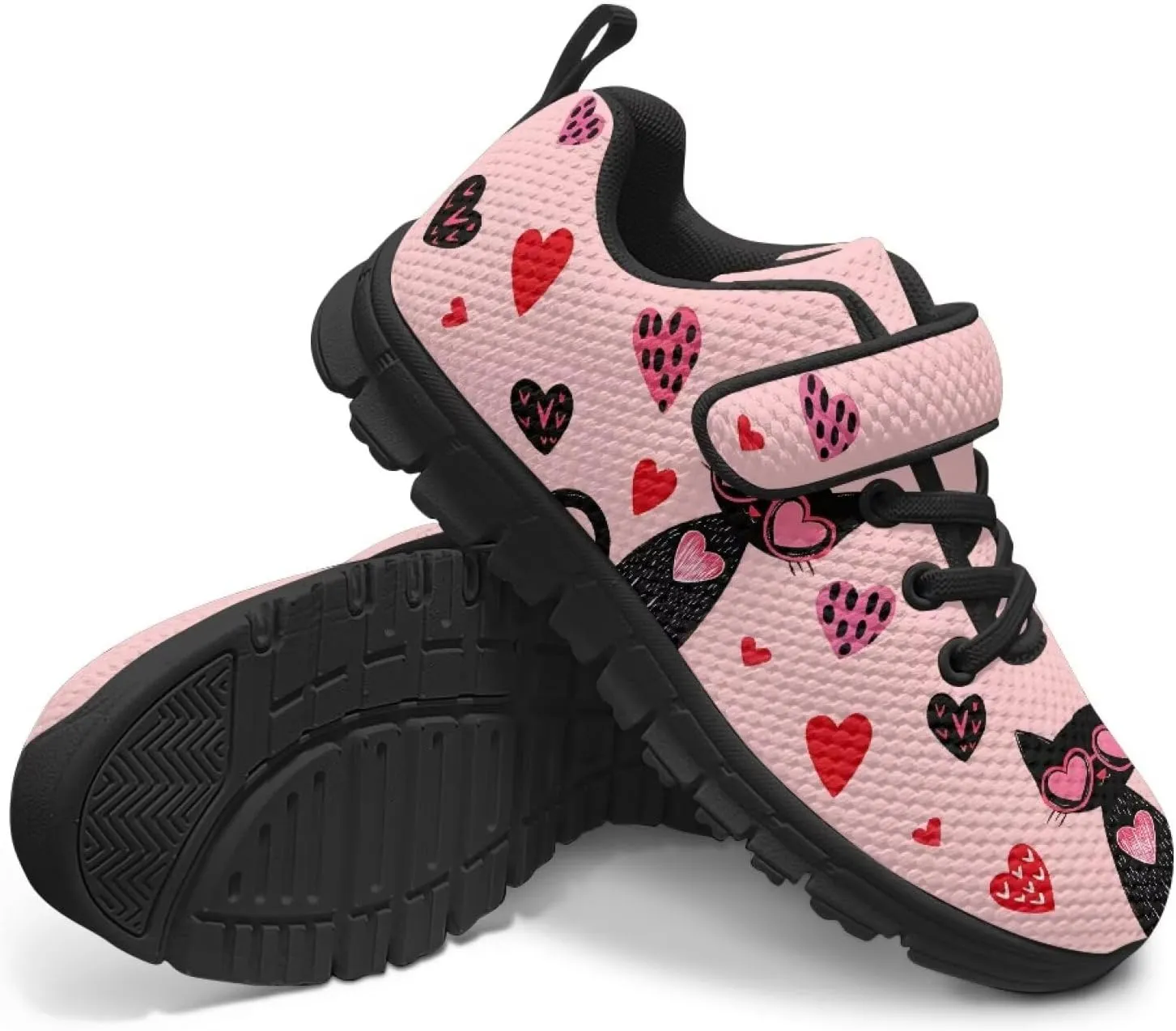 Girls Running Shoes with Hook and Loop Cute Print Kids Tennis Shoes for Outdoor Activities