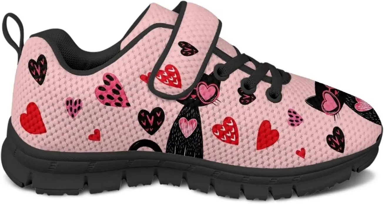 Girls Running Shoes with Hook and Loop Cute Print Kids Tennis Shoes for Outdoor Activities