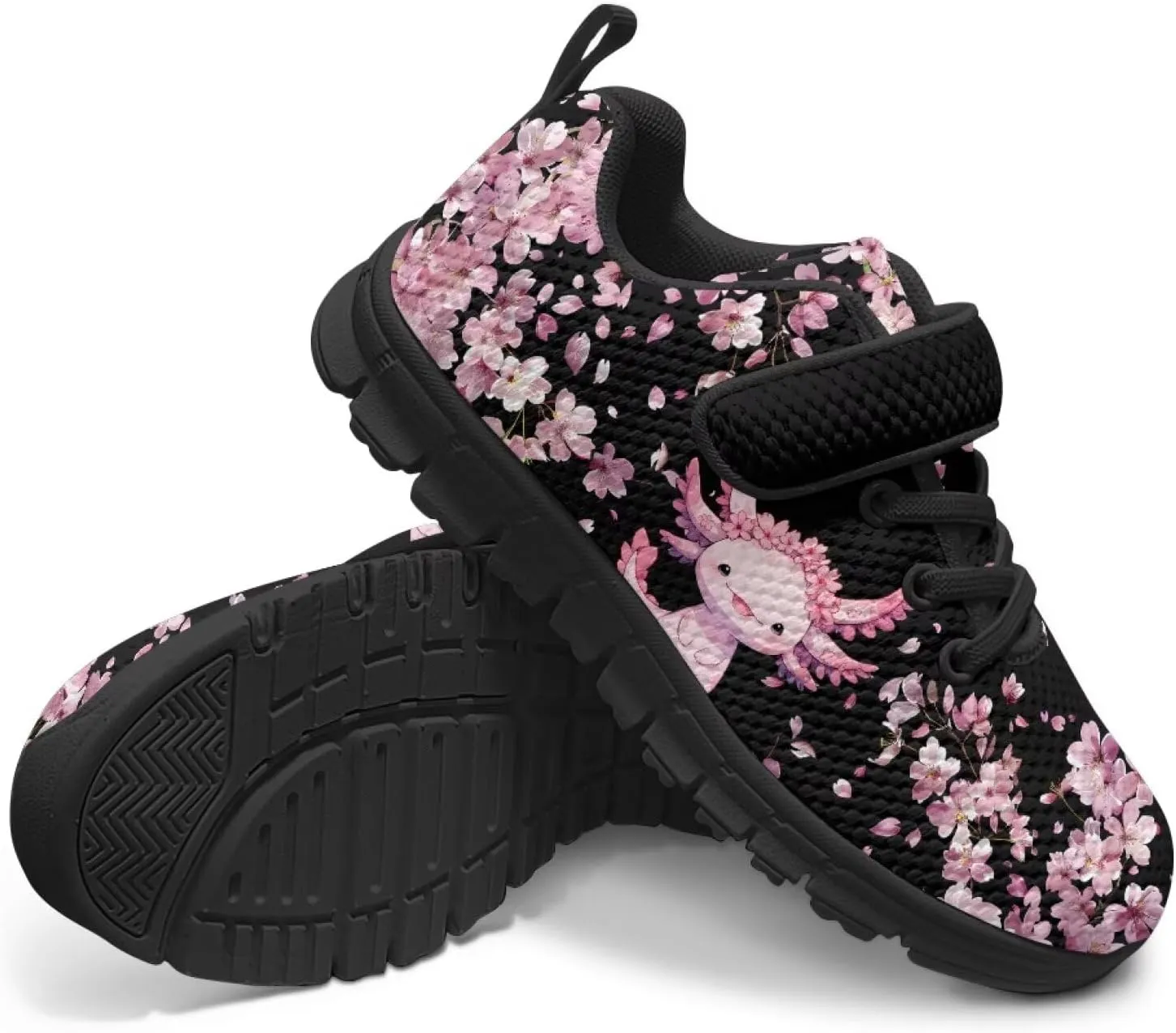 Girls Running Shoes with Hook and Loop Cute Print Kids Tennis Shoes for Outdoor Activities