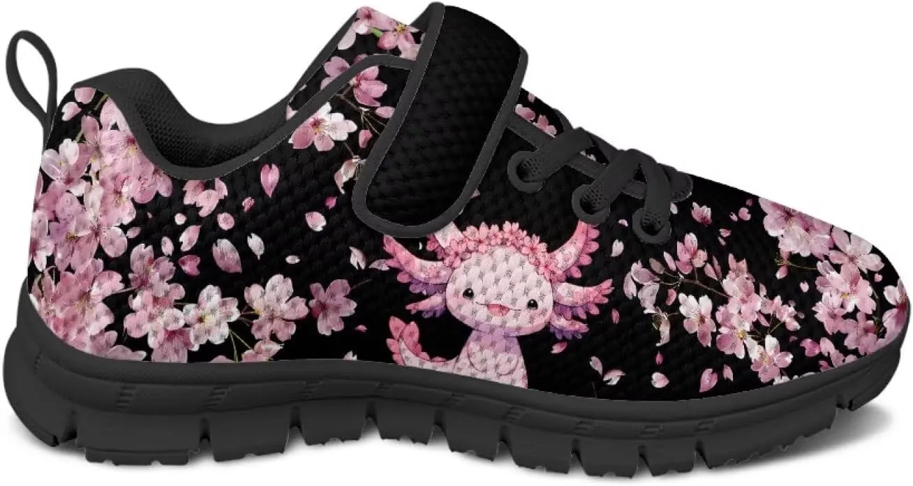Girls Running Shoes with Hook and Loop Cute Print Kids Tennis Shoes for Outdoor Activities