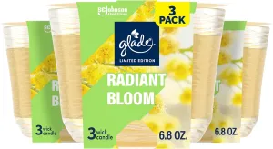 Glade 3-Wick Scented Candle Jar, Radiant Bloom, Air Freshener Infused with Essential Oils, 6.8 Oz, 3 Count