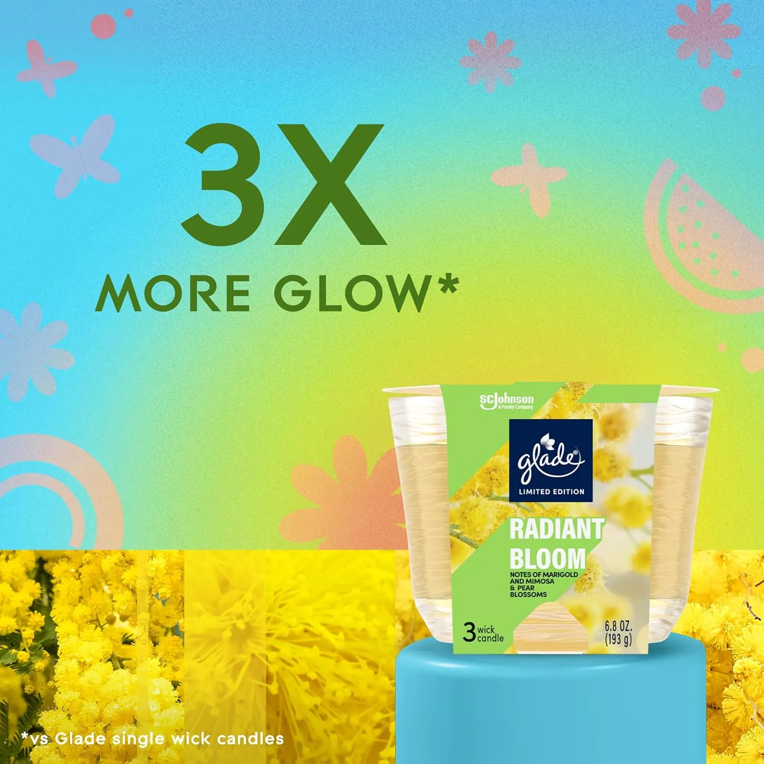 Glade 3-Wick Scented Candle Jar, Radiant Bloom, Air Freshener Infused with Essential Oils, 6.8 Oz, 3 Count