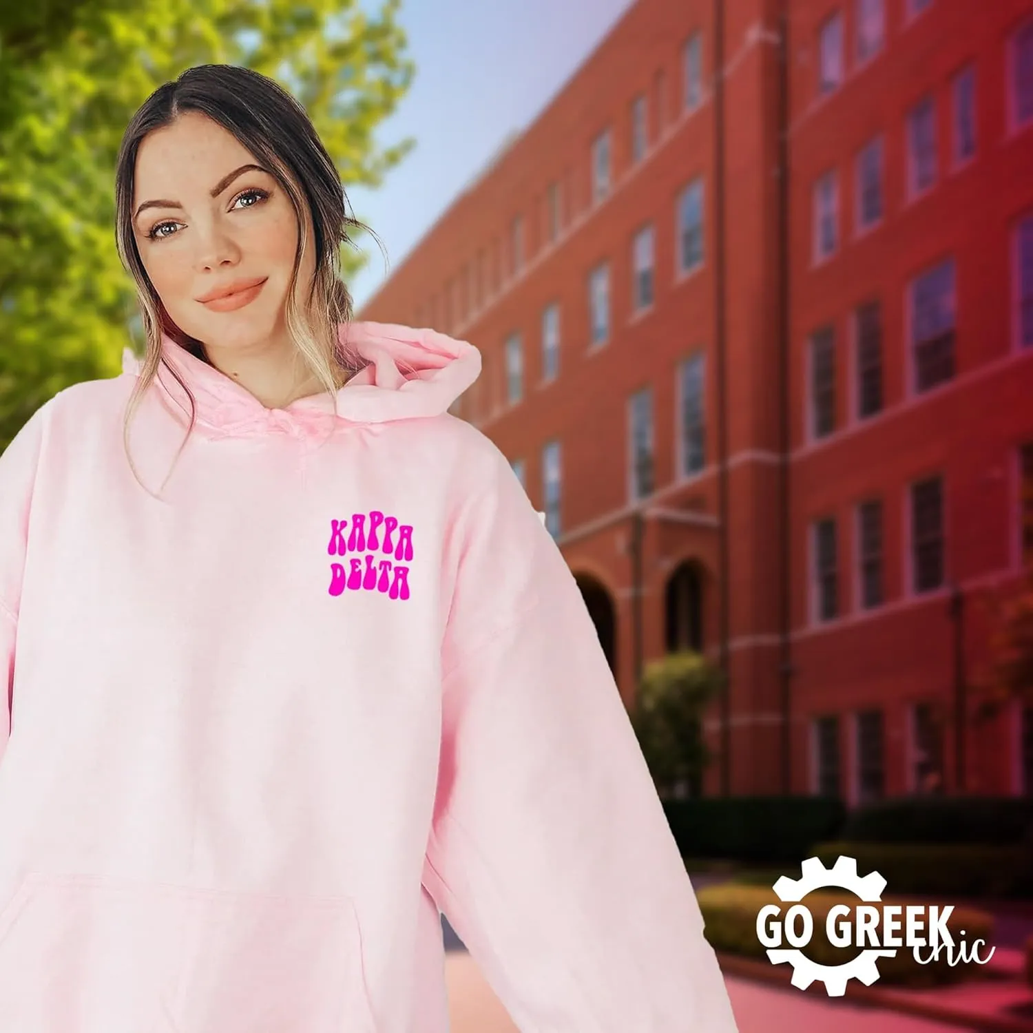 Go Greek Chic Delta Zeta Retro Floral Pink Hoodie - Dee Zee