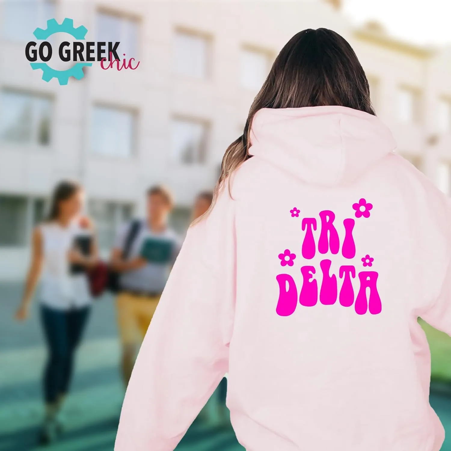 Go Greek Chic Delta Zeta Retro Floral Pink Hoodie - Dee Zee