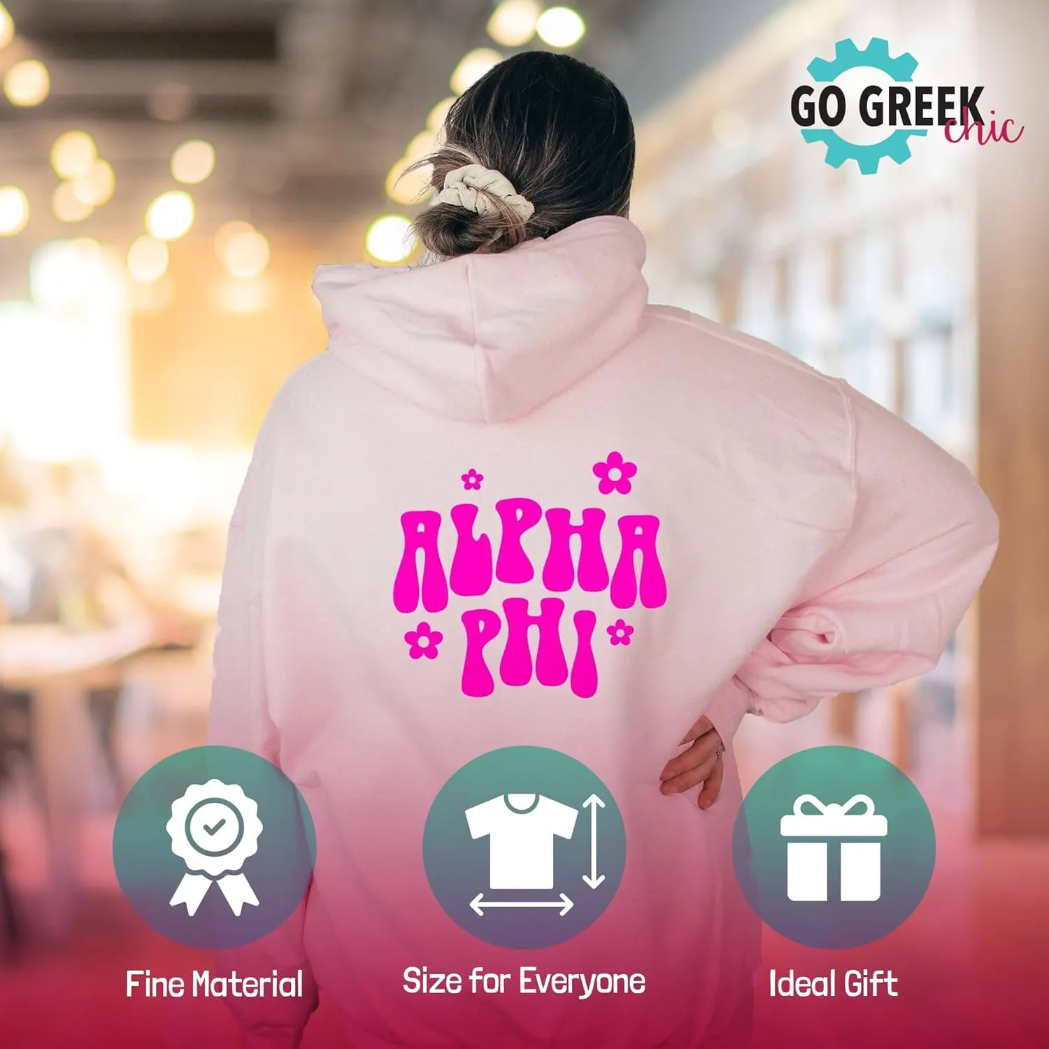 Go Greek Chic Delta Zeta Retro Floral Pink Hoodie - Dee Zee