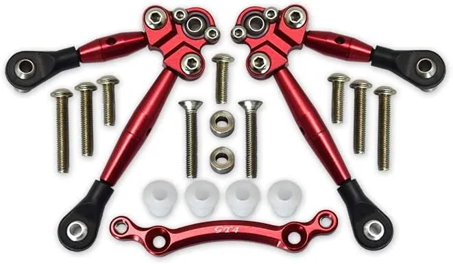 GPM Upgrades Aluminum Front Tie Rods with Stabilizer for C Hub for 1/10 4WD Ford Gt 4-TEC 2.0 (83056-4) RC Cars (red)