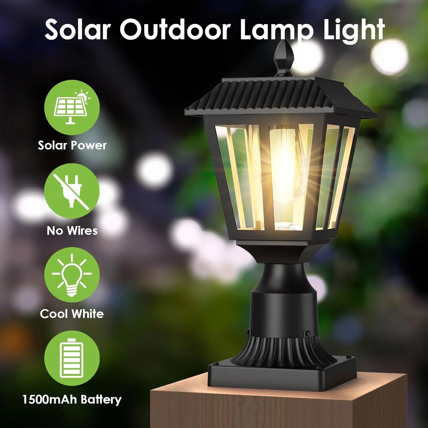 Greluna Solar Post Lights With Pier Mount Base - Dusk to Dawn Lamp for Garden, Yard, Landscape Pole, Pillar - Outdoor Waterproof (Warm White)