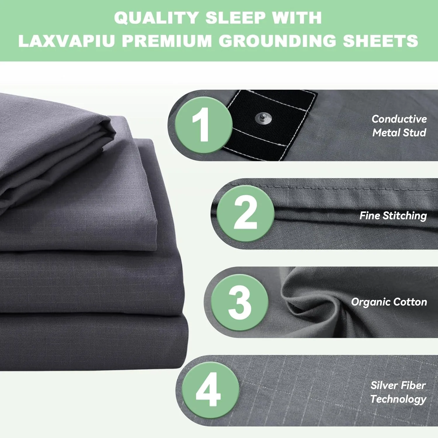 Grounding Bed Sheets Organic Cotton Grounding Sheets Silver Fiber Earth Sheet for Sleep Pain Relief,35 x 90 Inches Conductive Bed Sheet with Cord, Grey