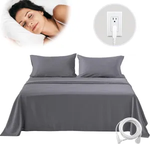Grounding Bed Sheets Organic Cotton Grounding Sheets Silver Fiber Earth Sheet for Sleep Pain Relief,35 x 90 Inches Conductive Bed Sheet with Cord, Grey