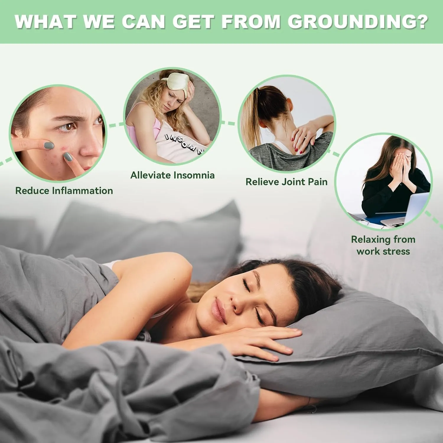 Grounding Bed Sheets Organic Cotton Grounding Sheets Silver Fiber Earth Sheet for Sleep Pain Relief,35 x 90 Inches Conductive Bed Sheet with Cord, Grey