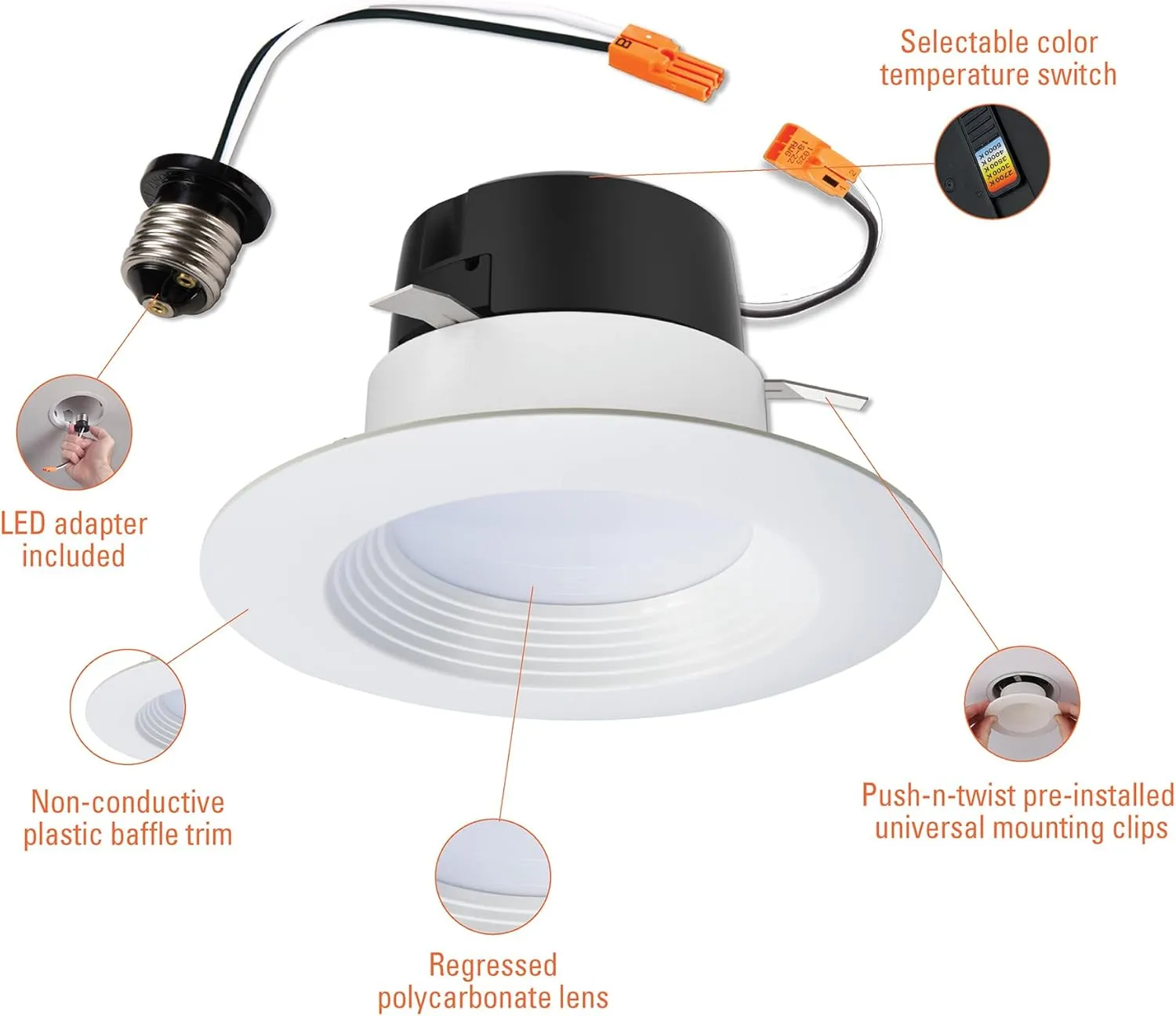 HALO LT 4 Inch in/Outdoor Recessed LED Trim Can Light, 5CCT 2700K/3000K/3500K/4000k/5000K - 6-Pack - LT4069FS1EWHR6PK