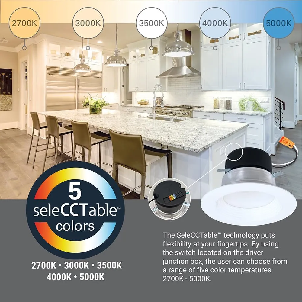 HALO LT 4 Inch in/Outdoor Recessed LED Trim Can Light, 5CCT 2700K/3000K/3500K/4000k/5000K - 6-Pack - LT4069FS1EWHR6PK