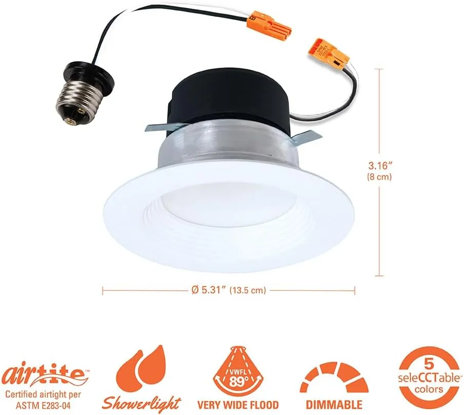 HALO LT 4 Inch in/Outdoor Recessed LED Trim Can Light, 5CCT 2700K/3000K/3500K/4000k/5000K - 6-Pack - LT4069FS1EWHR6PK