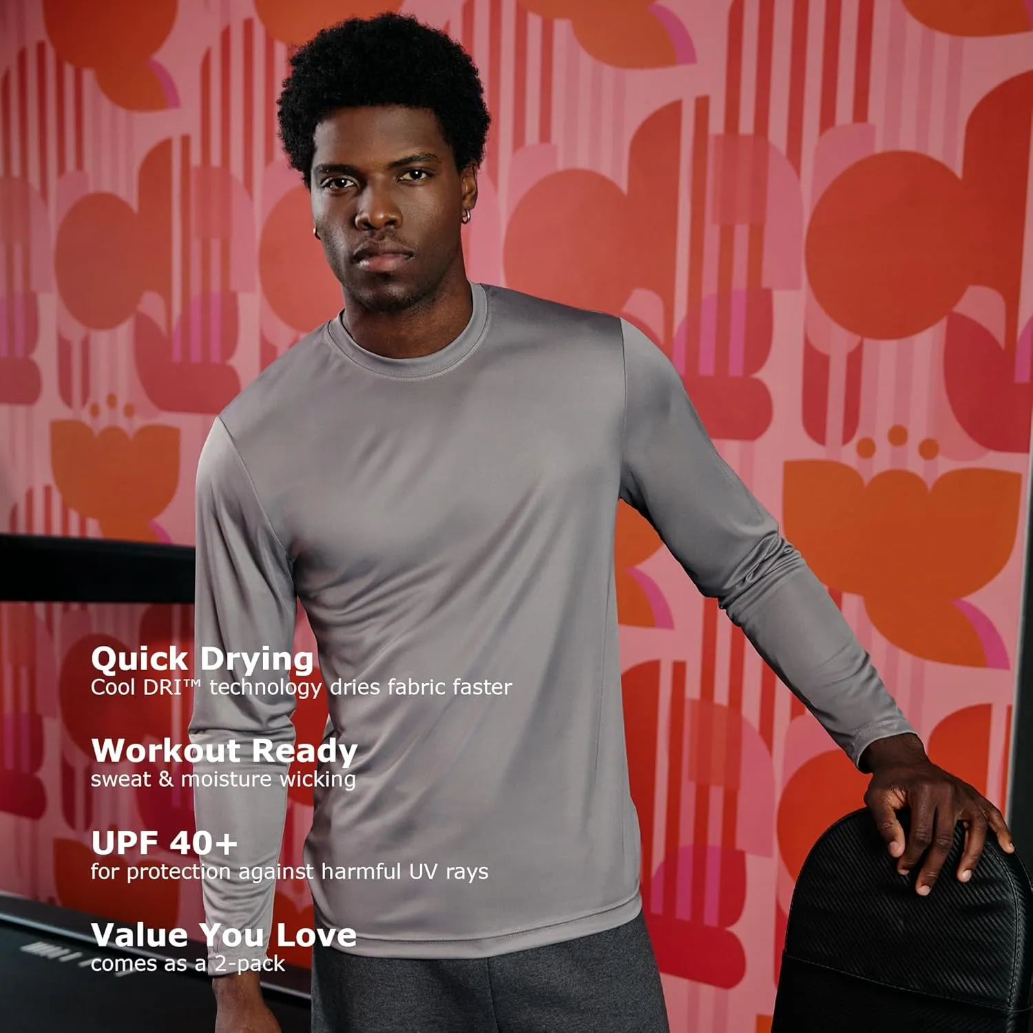 Hanes Sport Performance Long Sleeve T-Shirt, Performance Athletic Shirt, 2 and 4 Packs, 40  UPF Protection