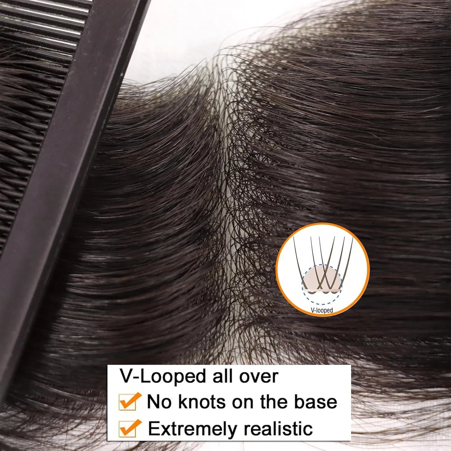 HAPPY&CC Forehead Hairline Toupee for Men High Density Human Hair Skin PU Mens Front Hairpieces V Loop Frontal Hair Topper for Receding Natural Hairline Replacement Systems #2 Dark Brown 18x4cm