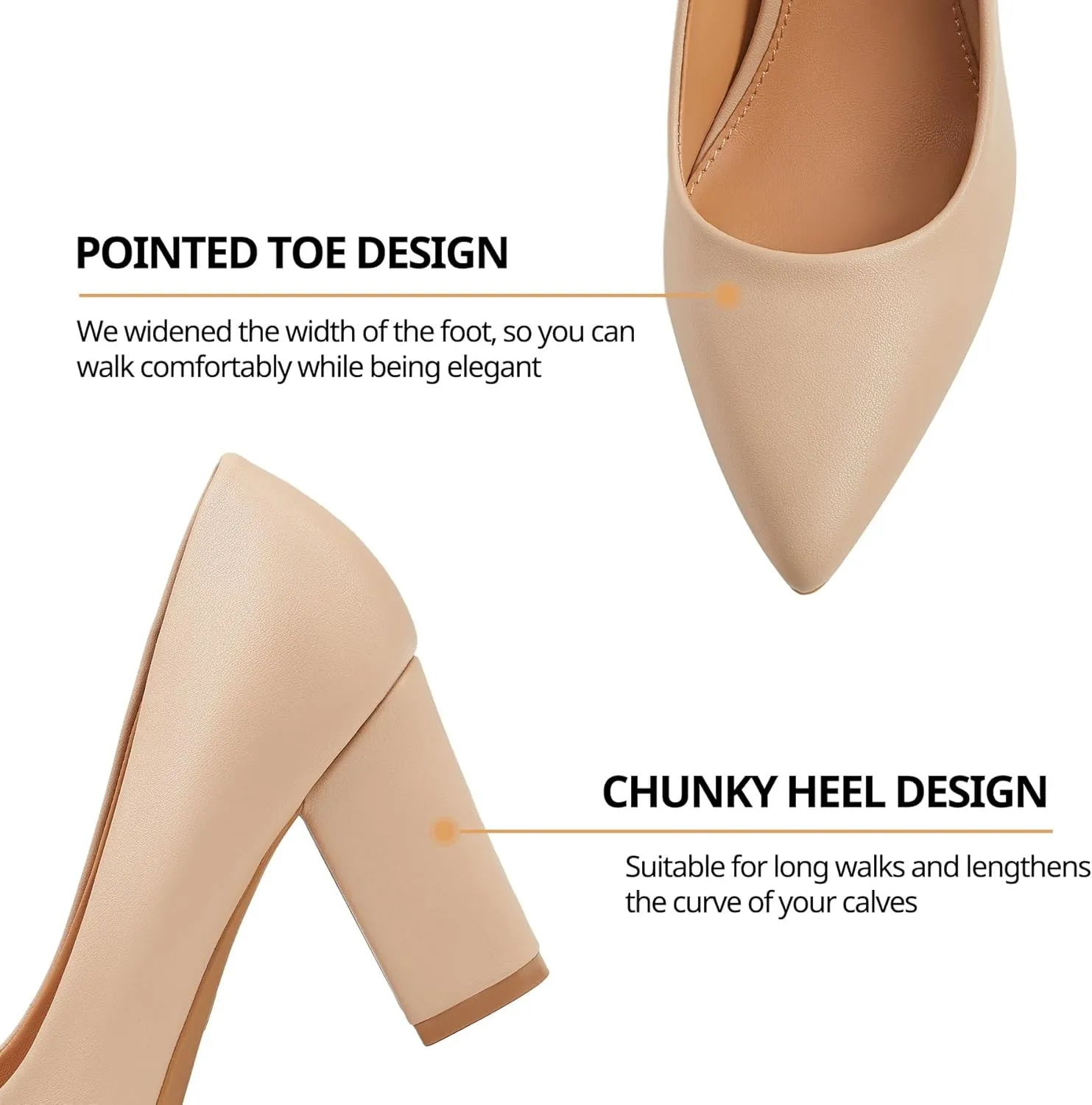 Heel The World Women's High Chunky Block Closed Toe Heels,Slip On Pointed Toe Work Dress Office Wedding Party Pumps Shoes