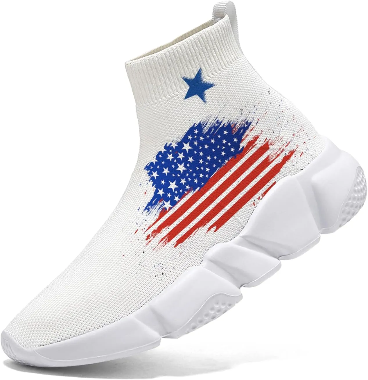 Hetios Men’s Graffiti Shoes July Fourth - Sock Sneakers Slip on Athletic Running Shoe Plus Size 7-15