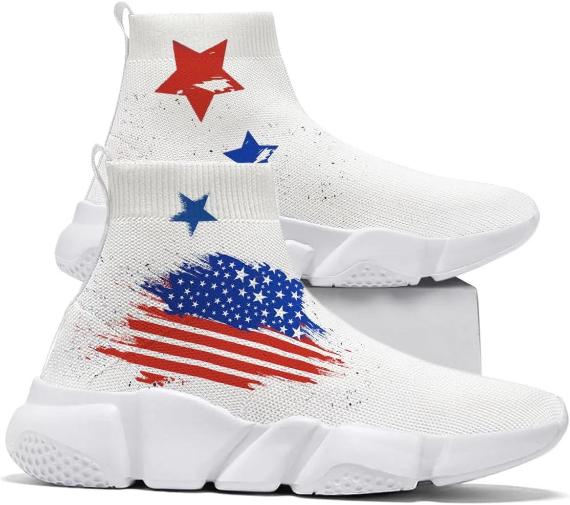 Hetios Men’s Graffiti Shoes July Fourth - Sock Sneakers Slip on Athletic Running Shoe Plus Size 7-15