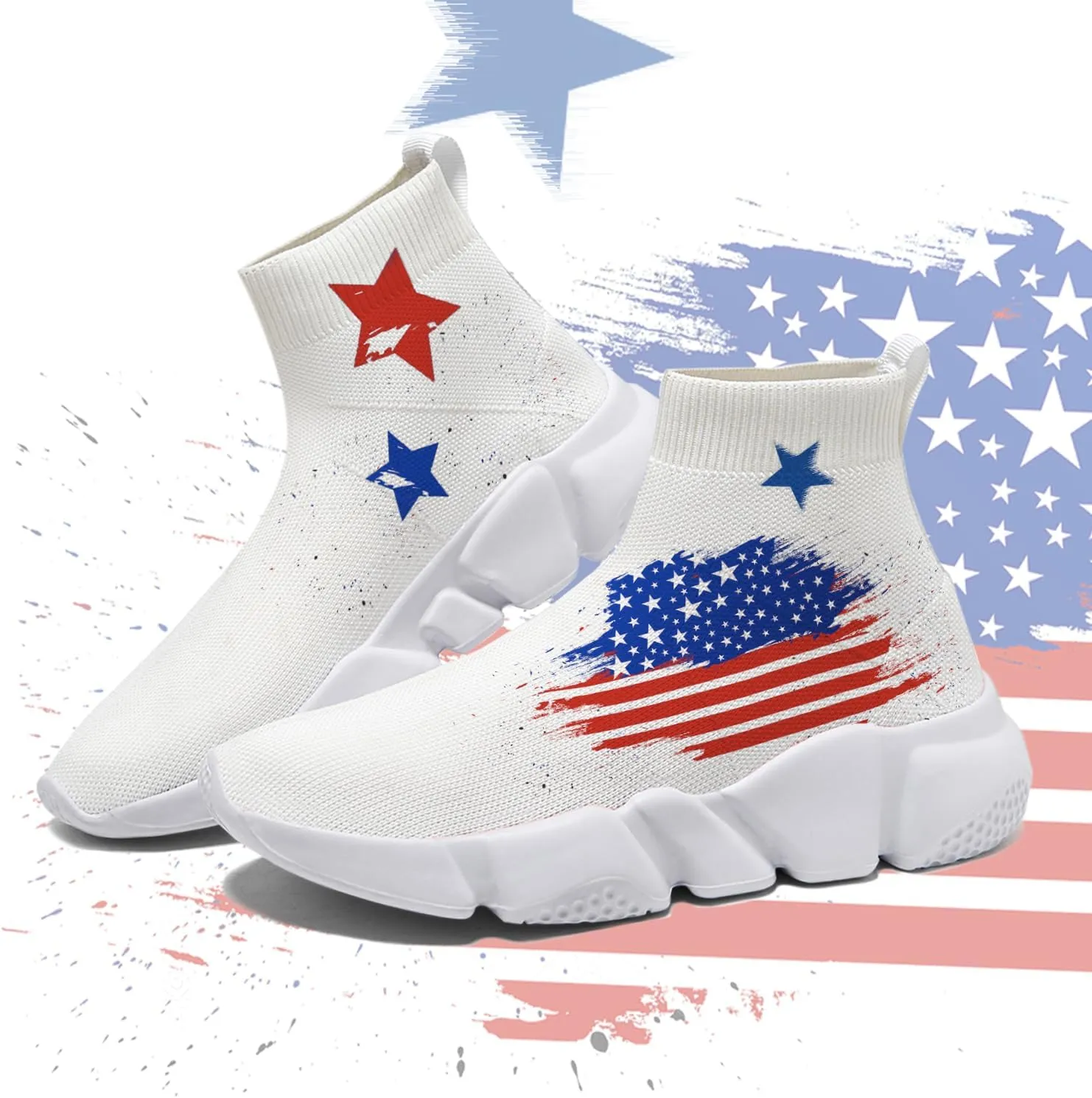 Hetios Men’s Graffiti Shoes July Fourth - Sock Sneakers Slip on Athletic Running Shoe Plus Size 7-15