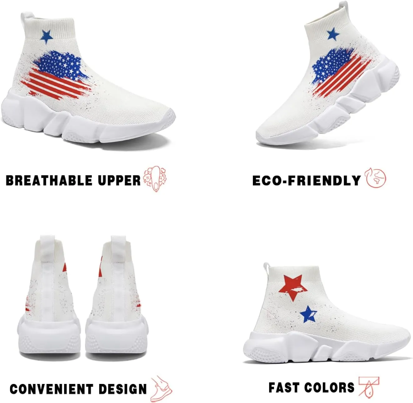 Hetios Men’s Graffiti Shoes July Fourth - Sock Sneakers Slip on Athletic Running Shoe Plus Size 7-15