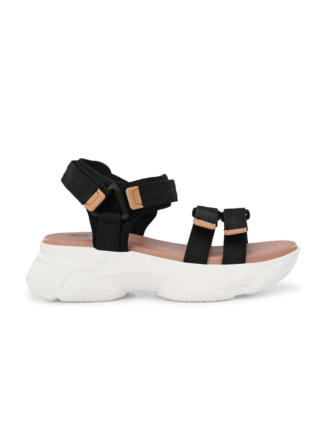 Hirolas® Women Black/Pink Fabric Sports _Sandals (HROWSL02PKB)