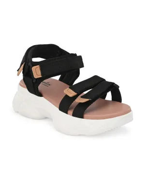 Hirolas® Women Black/Pink Fabric Sports _Sandals (HROWSL02PKB)