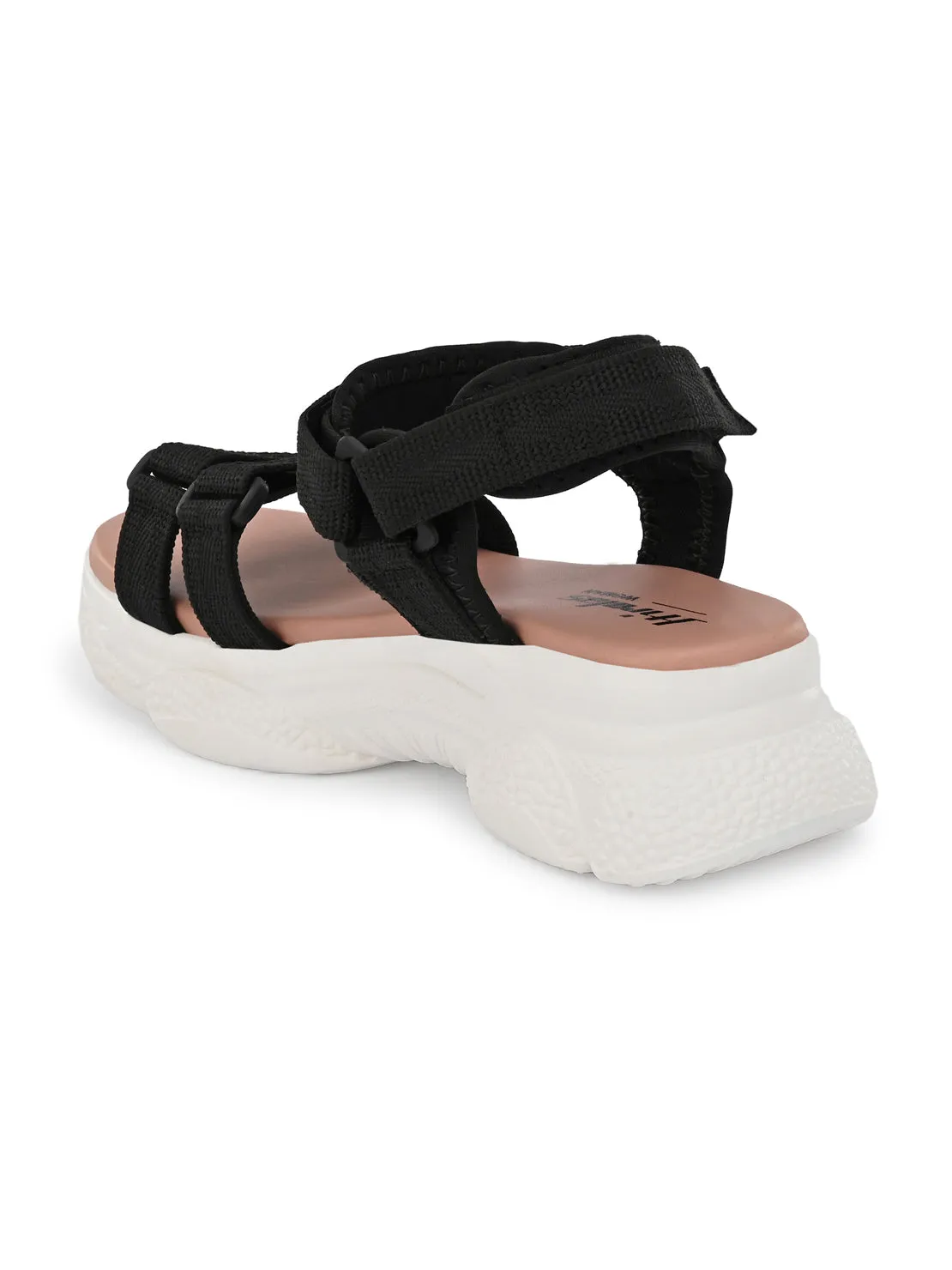 Hirolas® Women Black/Pink Fabric Sports _Sandals (HROWSL02PKB)