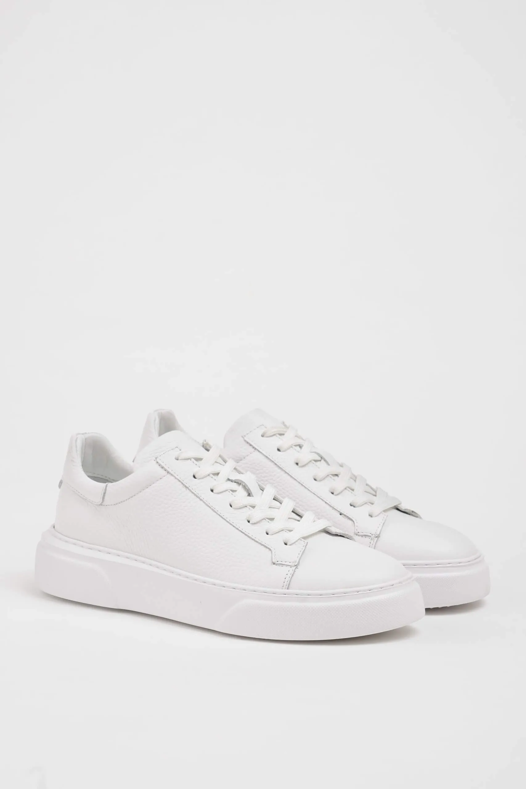 HolloShoe White Grained Leather Low-Top Sneakers