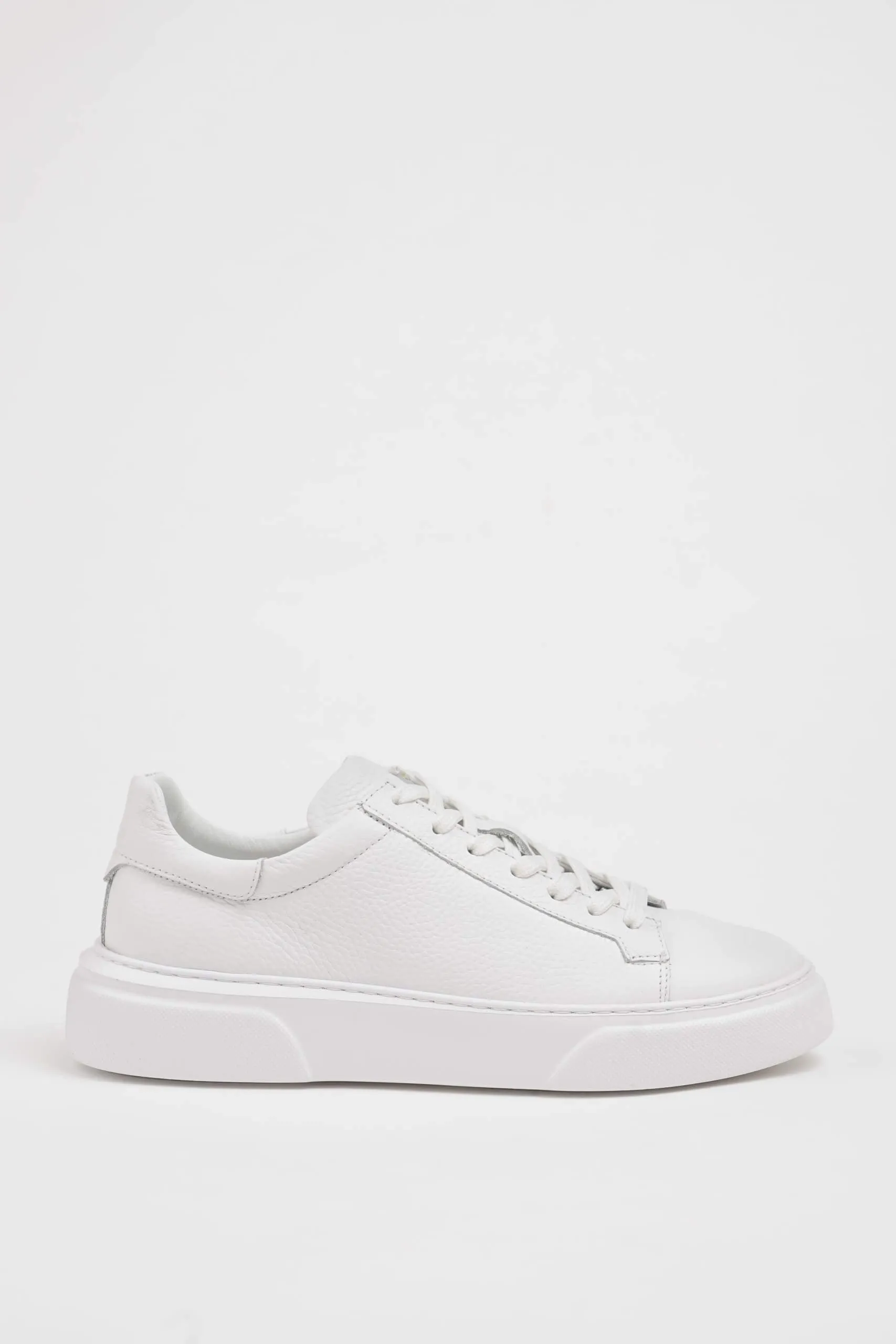 HolloShoe White Grained Leather Low-Top Sneakers