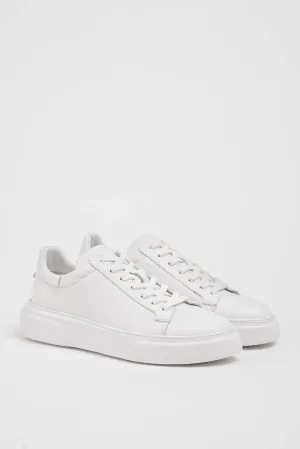 HolloShoe White Grained Leather Low-Top Sneakers