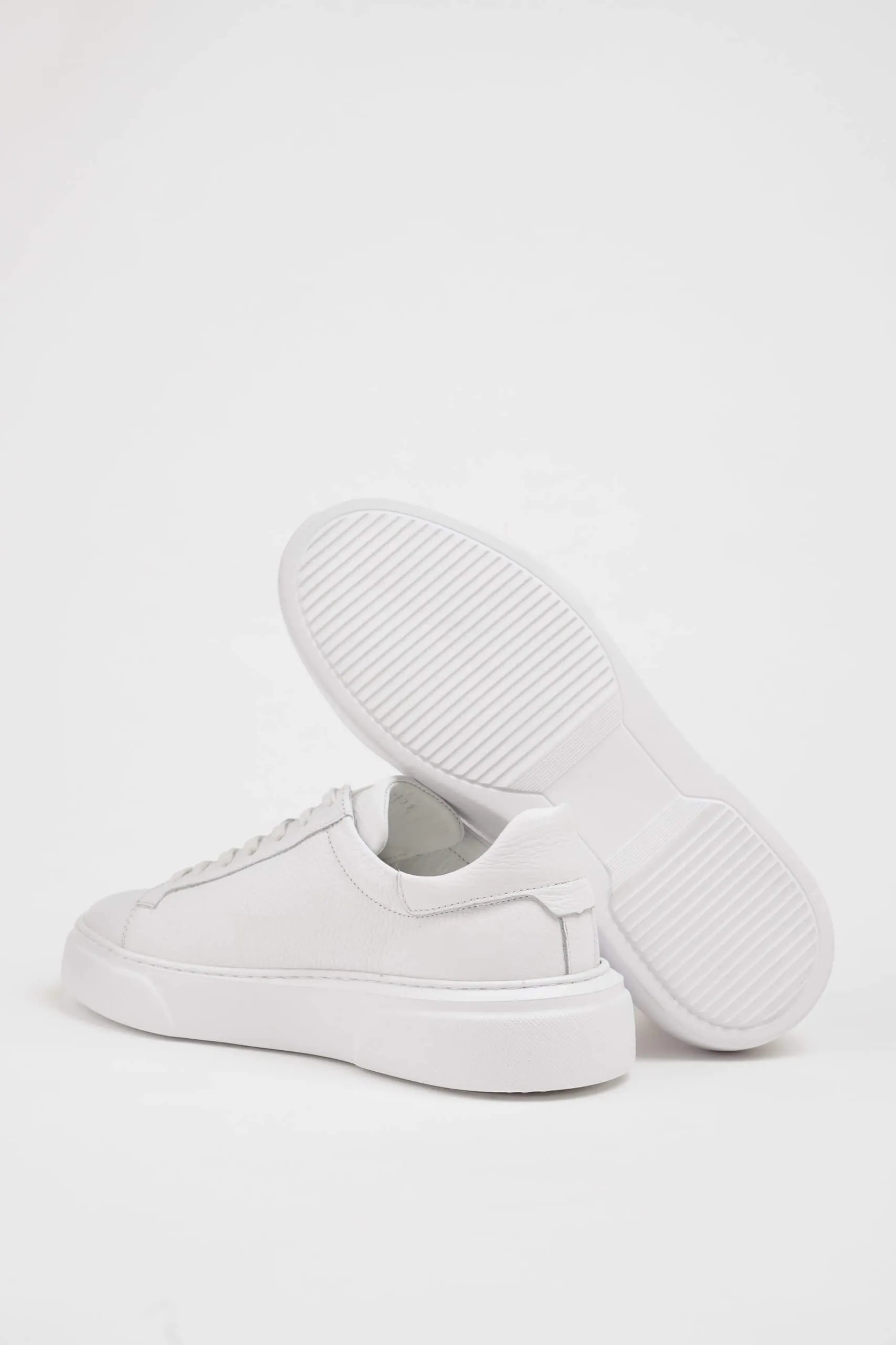 HolloShoe White Grained Leather Low-Top Sneakers