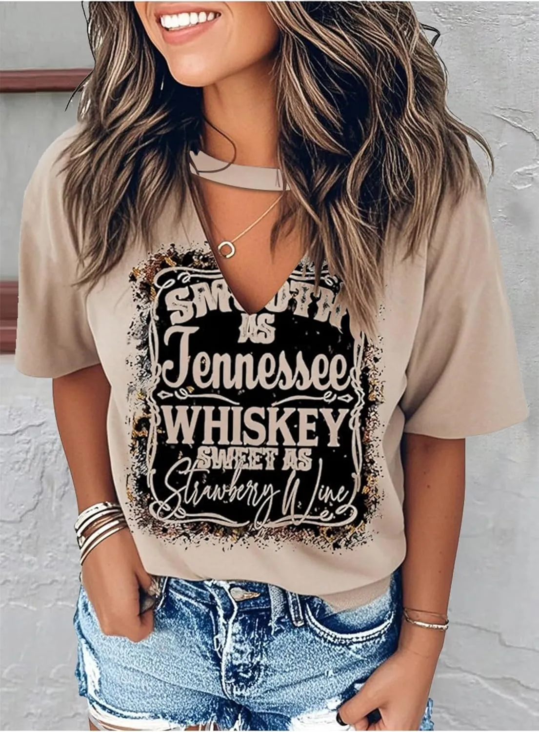 Hollow Out T Shirts for Women Western Graphic Shirts Country Cowgirls Shirts Casual Short Sleeve V Neck Tops