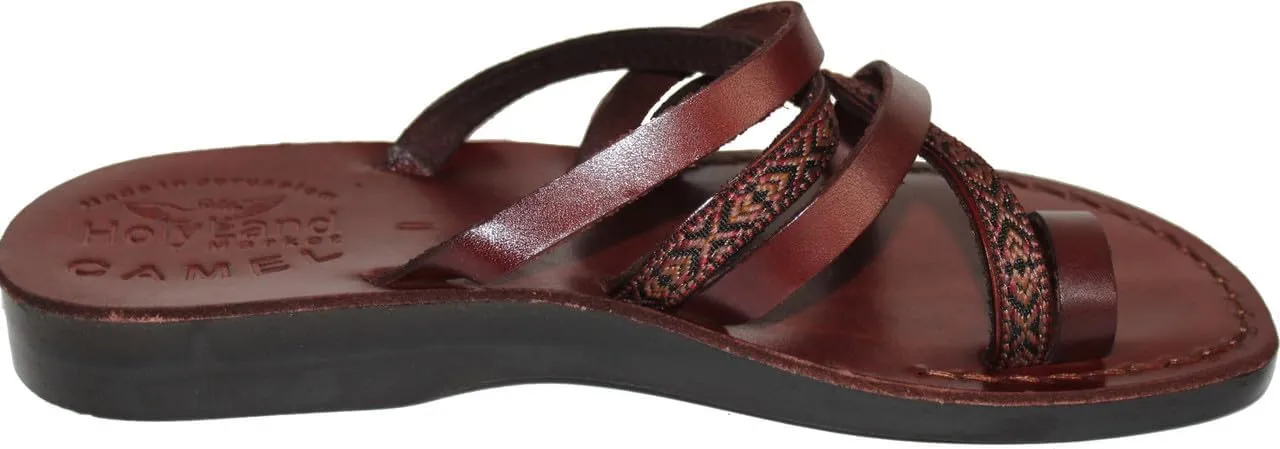 Holy Land Market Men/Women Biblical Jesus Leather/Embroidered Sandals/Slides From Jerusalem (Jonah Style)