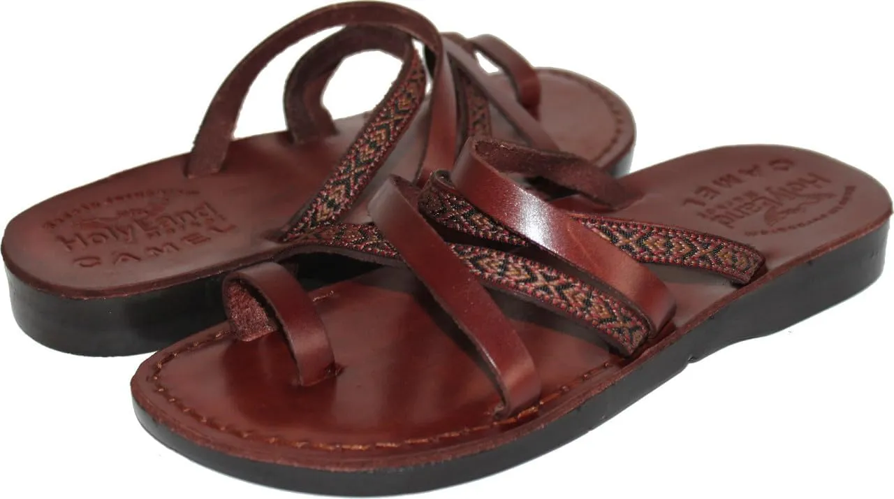 Holy Land Market Men/Women Biblical Jesus Leather/Embroidered Sandals/Slides From Jerusalem (Jonah Style)