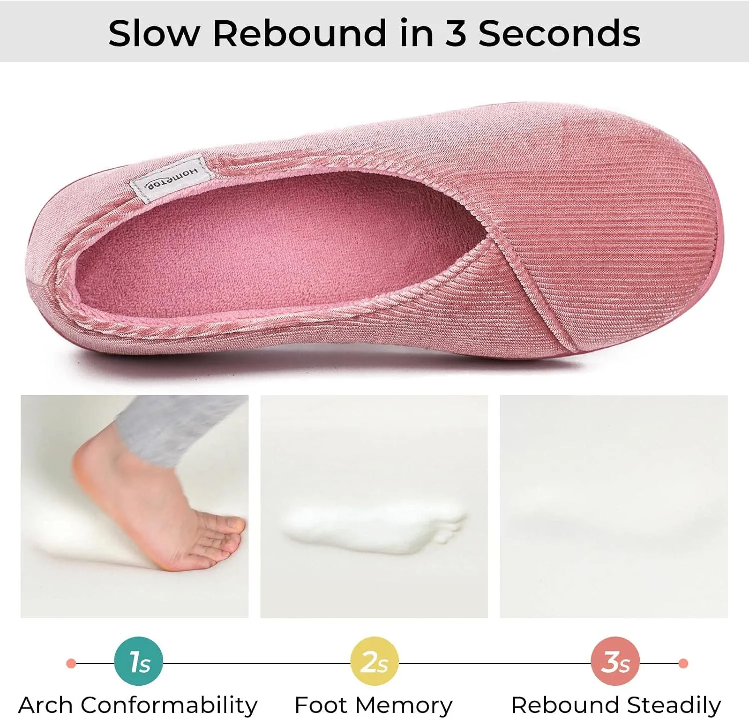 HomeTop Women's Cozy Corduroy Memory Foam Loafer Slippers, Closed Back House Shoes Indoor Outdoor with Coral Velvet Lining