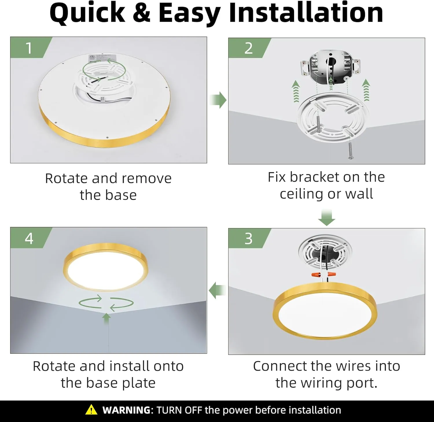 hykolity 12 Inch Selectable CCT LED Round Flat Panel Light, 24W 3000K/4000K/5000K, Edge-Lit Flush Mount Ceiling Light Fixture for Kitchen, Bedroom, Laundry and Closet Room，Gold