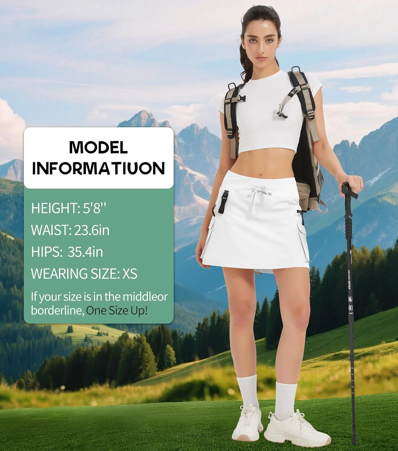 Idtswch Women's 16" High Waisted Hiking Cargo Skort with Zipper Pockets - Quick Dry Golf & Workout Skirt