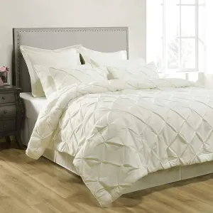 Ivory Emperor Comforter Set - 7 Piece Pinch Pleated Bed in a Bag - 600 Thread Count 100% Egyptian Cotton Bedding Set - (30 inch Deep Pocket Sheet Set and 500GSM Comforter)