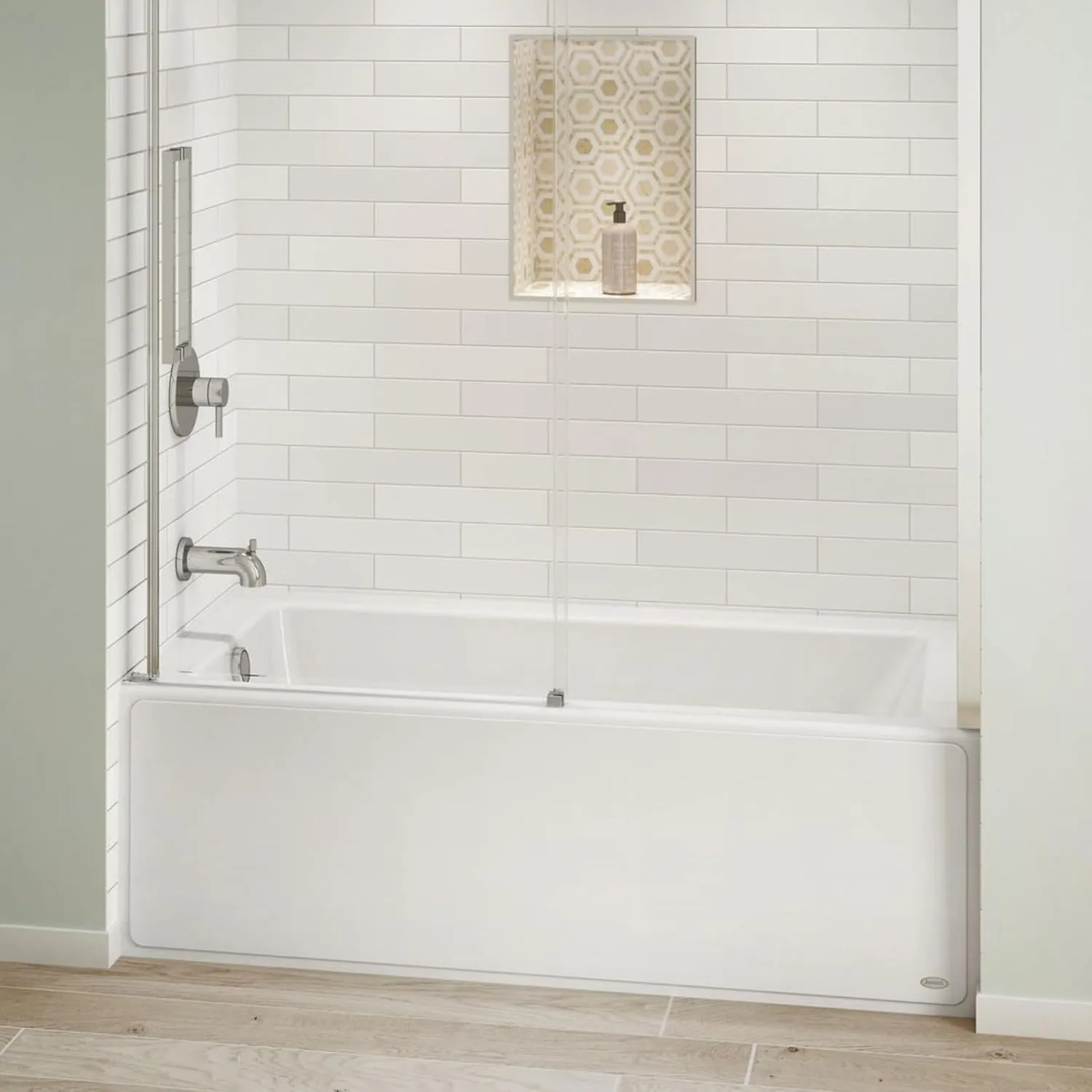 Jacuzzi SIGNATURE Acrylic Skirted Bathtub, Soaking Sanctuary, Slip Resistant, Left Drain Placement, 60" (L) x 36" (W), Rectangle Flat Front, Access Panel, Oyster