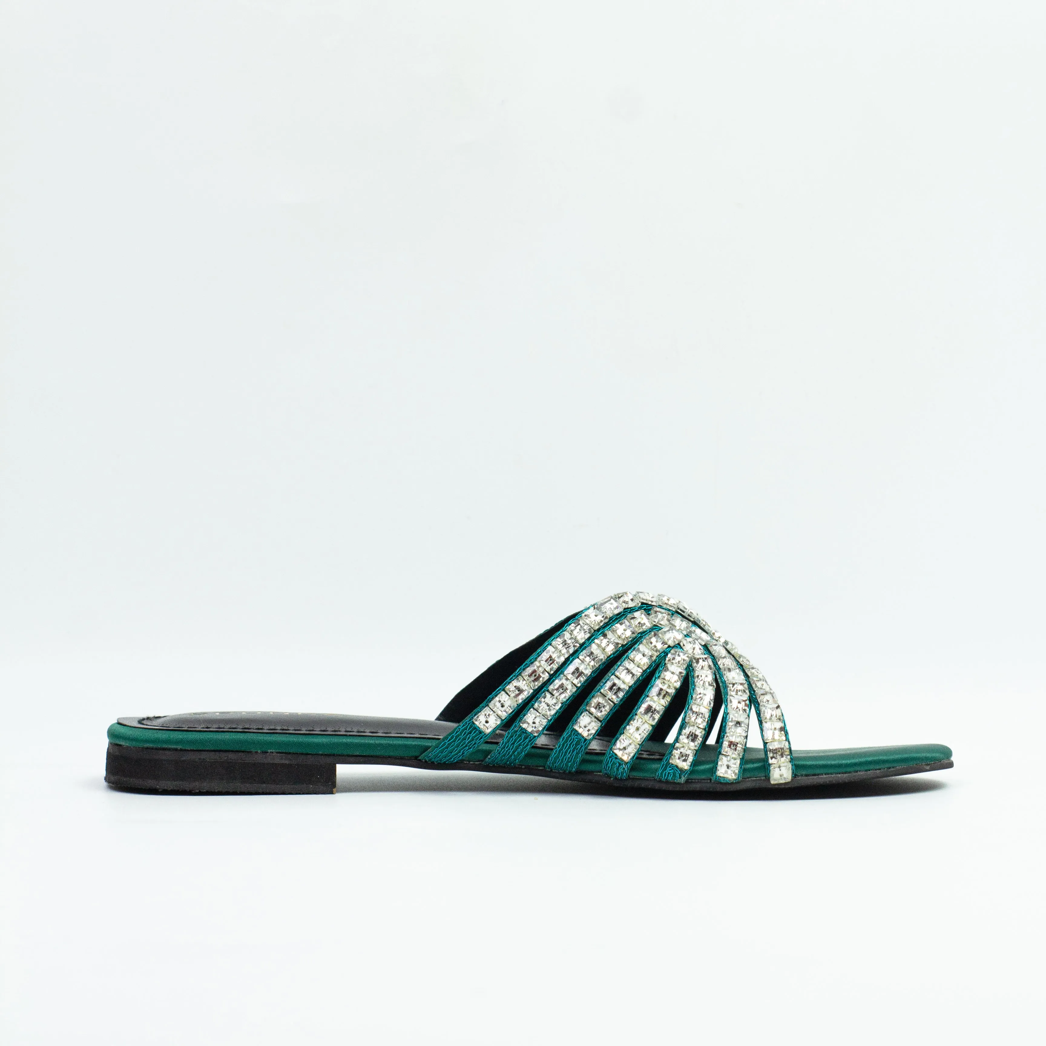 Jamie Green Crystal Stones Embellished Flats Sandals-11035