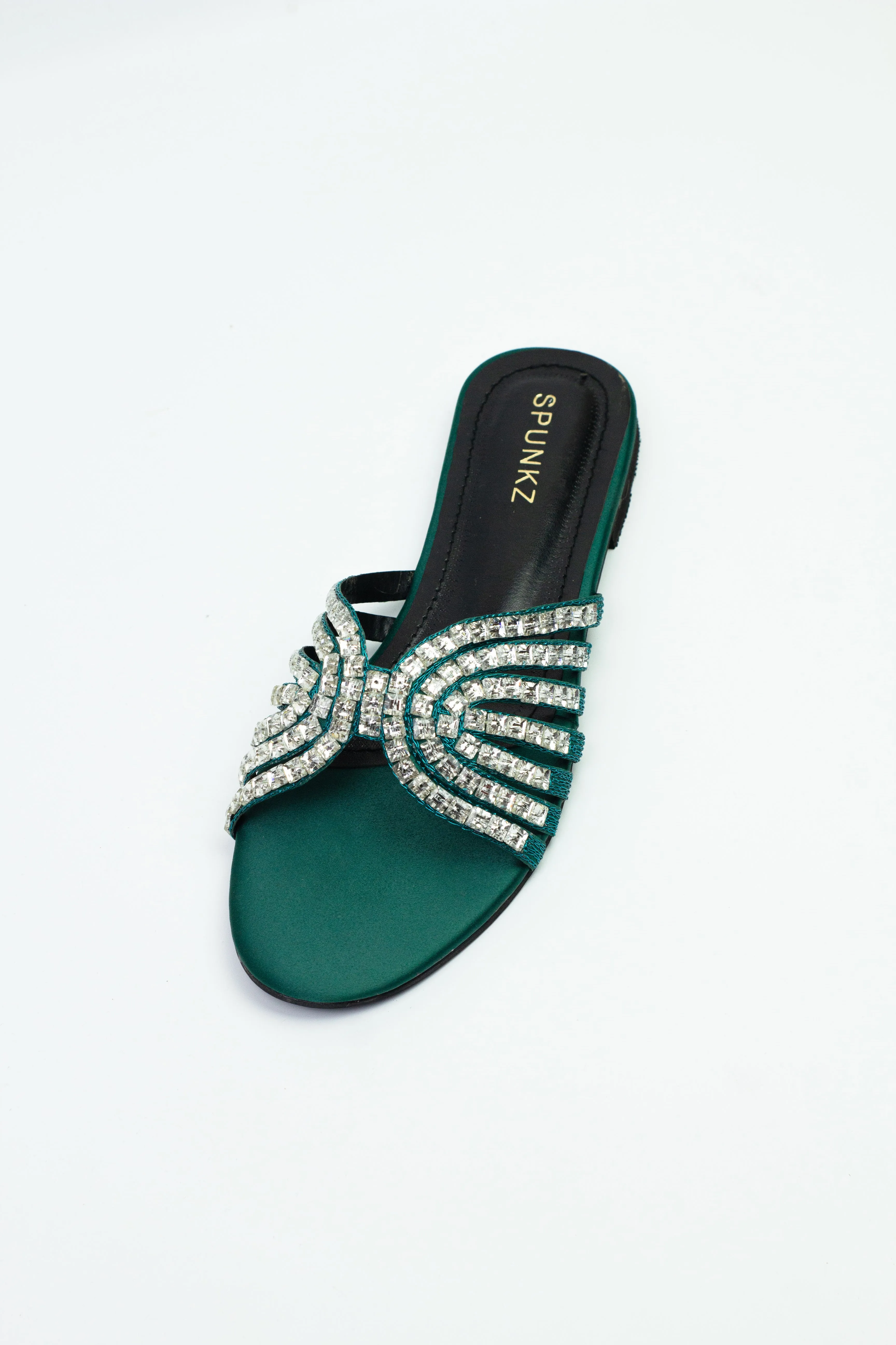 Jamie Green Crystal Stones Embellished Flats Sandals-11035
