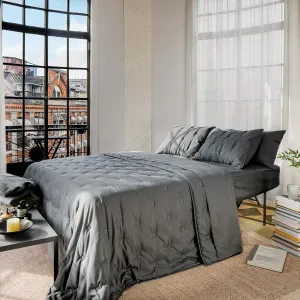 J'Chervianne Embroidery King Comforter Set - 7 Pieces Bed in a Bag Set, All Season Soft Bedding Sets with Comforter, Pillow Shams, Flat Sheet, Fitted Sheet and Pillowcases (Dark Grey, King)
