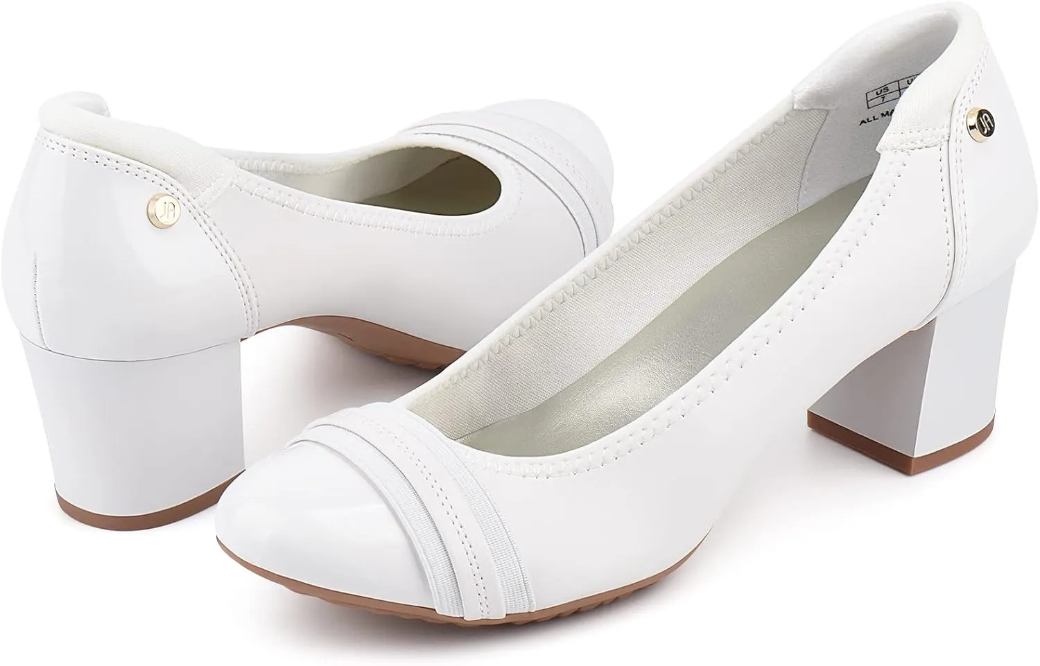 JENN ARDOR Chunky Block Pumps for Women Slip On Low Heel Closed Round Toe Dress Shoes Classic Mid Square Shoes Wedding Party Office Lady Shoes 2 inch