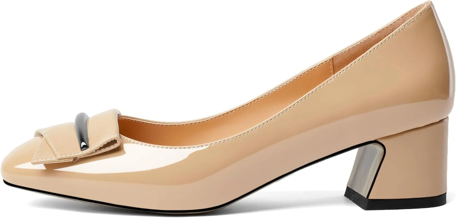 Joseywade Women Low Block Chunky Heel Pumps Slip On 2 Inches Closed Square Toe Comfort Shoes